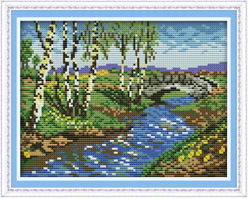 Пейзаж в сельской местности Счетный крест 11CT напечатанный ручной работы набор