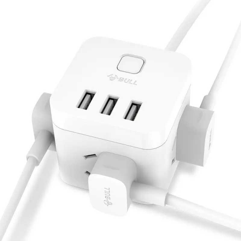 BULL творческие куб Мощность полосы 3usb Max 3.1A быстрой зарядки 1 5 M/3M бытовой