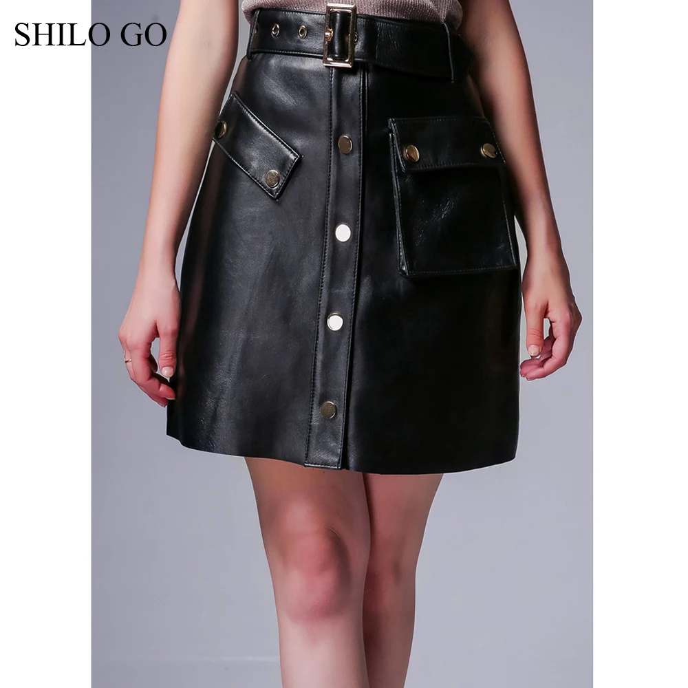 Кожаная юбка SHILO GO осенняя модная из натуральной овчины с металлическими