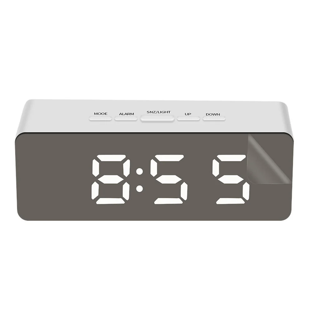 Светодиодный зеркальный будильник часы с диммером функция повтора температуры