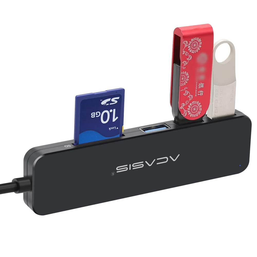 Acasis тонкий высокая Скорость USB 2,0 3,0 концентратор Card reader внешний 4 Порты и разъёмы Usb разветвитель с ноутбук 4 Порты Адаптер hub карты Рид