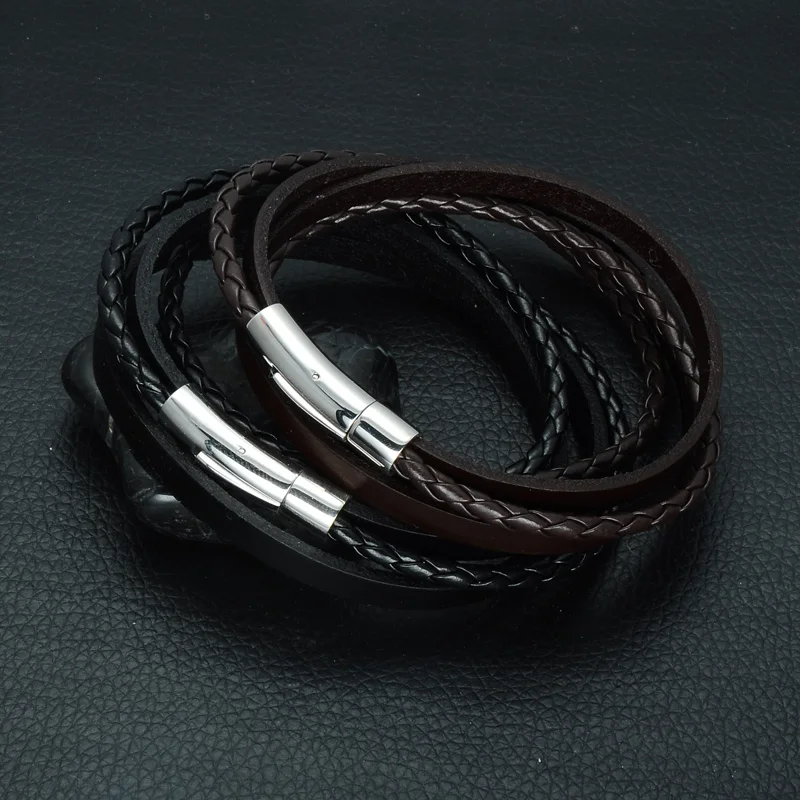Модные мужские плетеные кожаные браслеты MOGE отличная нержавеющая сталь