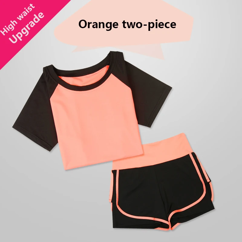 orange two--piece Спортивный костюм из двух предметов, свободная летняя одежда для фитнеса и йоги, спортивный костюм для женщин - Цвет: orange two--piece