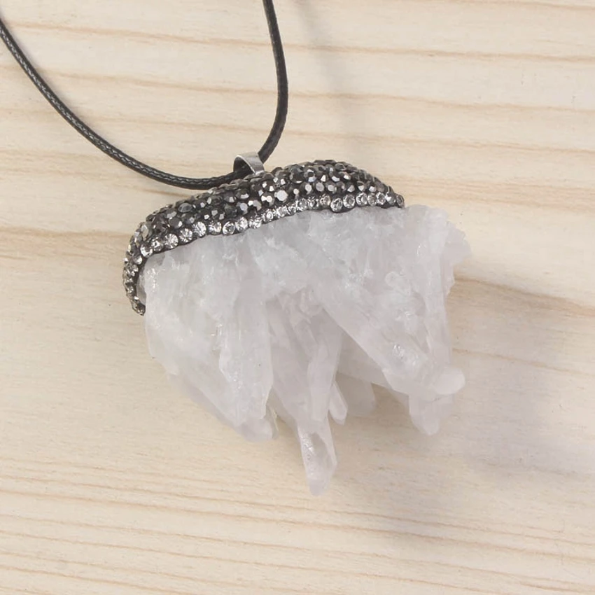 

100-Unique 1 Pcs Silver Plated Inlay Rhinestone Natural Rock Crystal Irregular Shape Pendant Charm Jewelry
