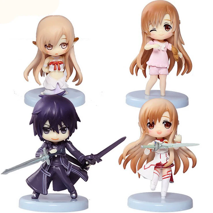 

Милая обувь для вечеринки в Стиле косплей Sword Art Online Набор фигурок (SAO), Kirito Asuna Niitengo ver ПВХ игрушки 6 см 4 шт./лот, бесплатная доставка