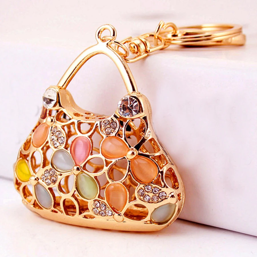 

Charm Crystal Hollow Handbag Style Key Chain For Women Bag Keychain Charm Car Pendant Keyfobs llavero Accessories Gift R222
