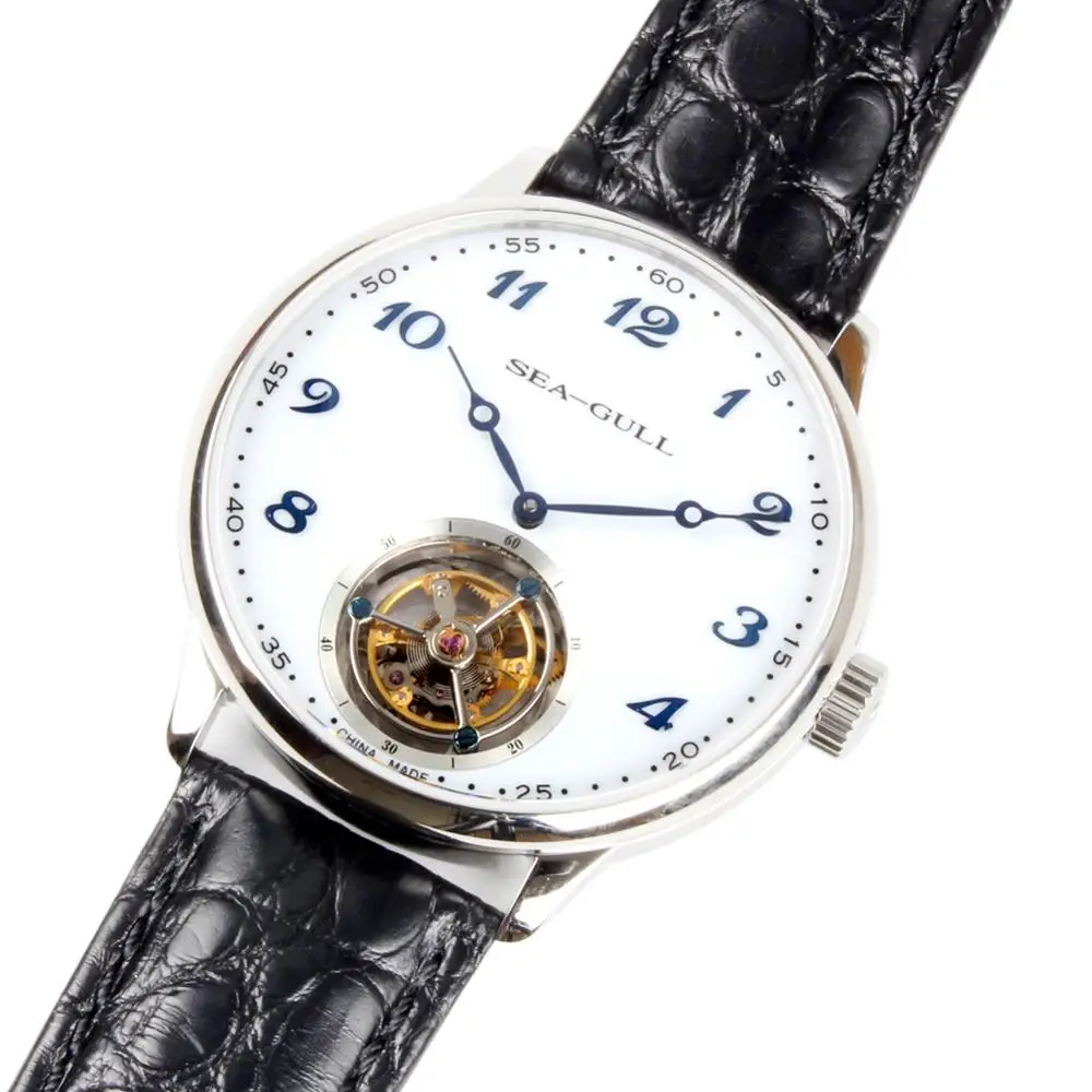 Наручные часы Seagull Tourbillon механические мужские из кожи аллигатора с оригинальным