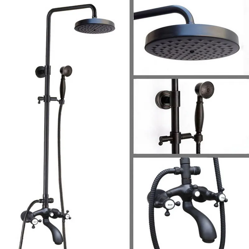 

Black Oil Rubbed Brass Wall Mounted Waterfall Rain Shower Faucet Set Dual Cross Handle Bathroom Bathtub Water Tap ahg117