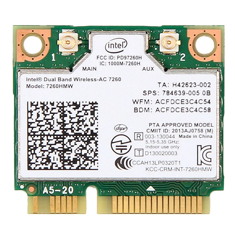 White green Двухдиапазонный беспроводной-Ac 7260 Intel 7260Hmw 7260Ac 2,4G/5 Ghz 802.11Ac Mini Pci-E 2X2 Wifi карта+ Bluetooth 4,0 адаптер WLAN - Цвет: White green