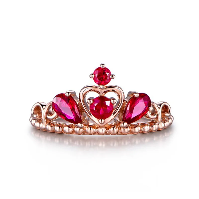 Роскошные розовое золото queen Корона тонкое кольцо Модные украшения красного