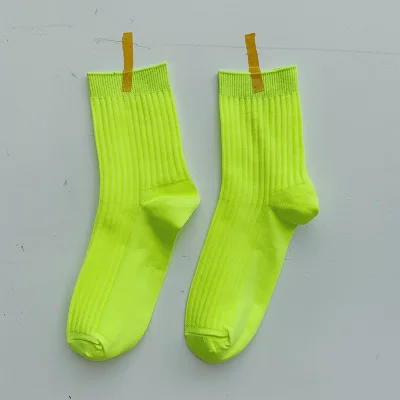neon green OMSJ неоновый цвет уличная весна лето сплошной носок для конфет Прохладный хип хоп носки флуоресцентные унисекс для мужчин и женщин фотографии носки - Цвет: neon green