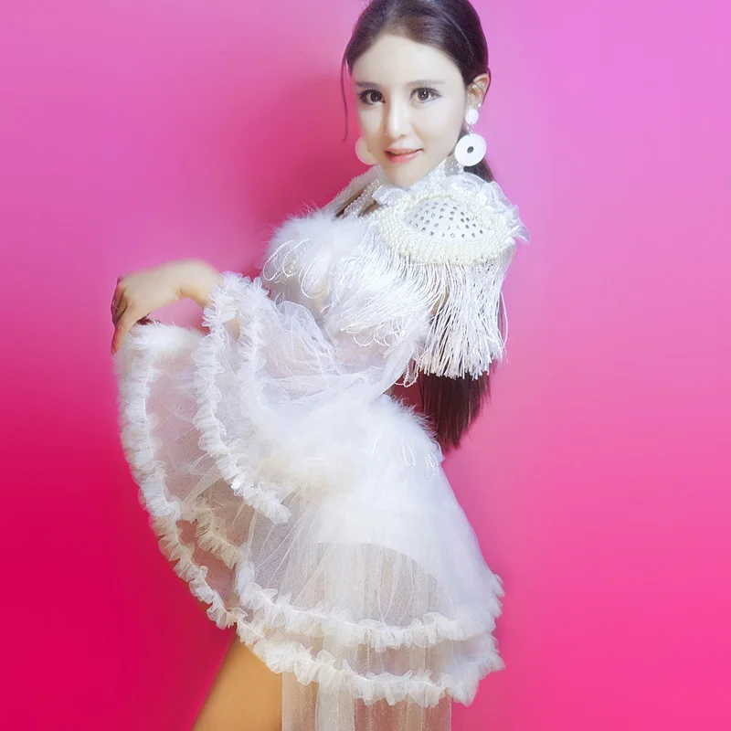 Women Nightclub Jazz Dance Costume Hip Hop Stage Clothes For Singers Dj Holographic White Party Outfits Lady DL2966 | Тематическая