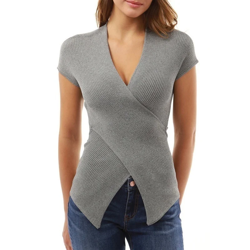 Женская блузка ZOGAA с коротким рукавом спереди рюшами перекрестным