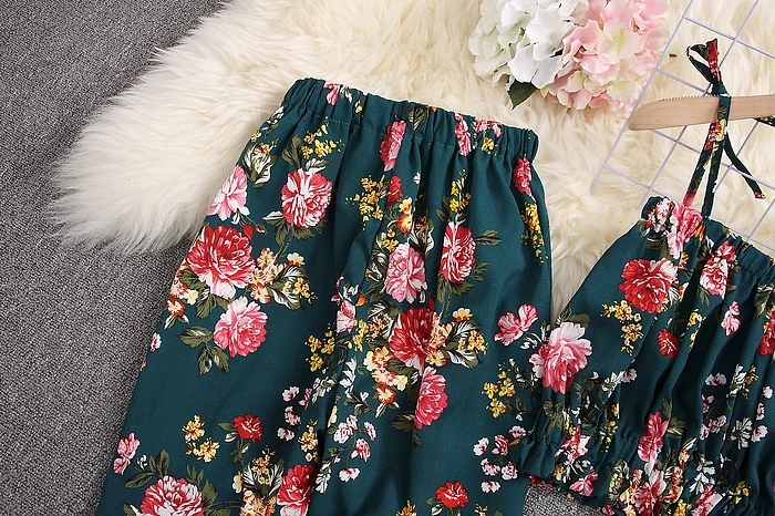 ALPHALMODA летний женский короткий топ с цветочным рисунком+ штаны, комплект из 2 предметов, повседневный топ на бретельках с принтом для праздников+ брюки с подкладкой, комплект из 2 предметов s