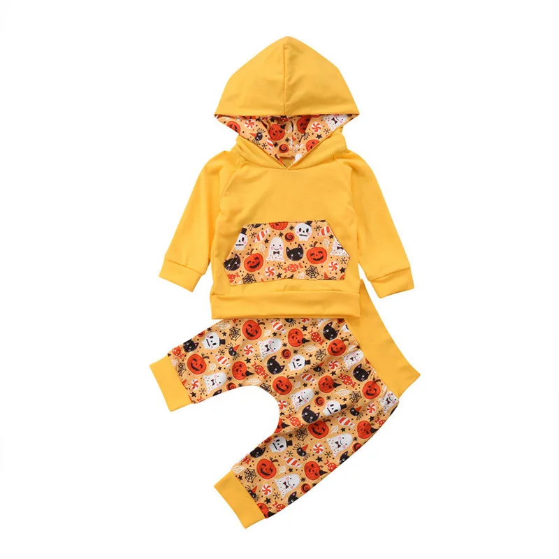 Halloween Infant Baby Boy Girl Hoodies Set Tops+Pants Pumpkin&ampGhost Outfit Newborn Clothes Cotton Regular Sets | Детская одежда и