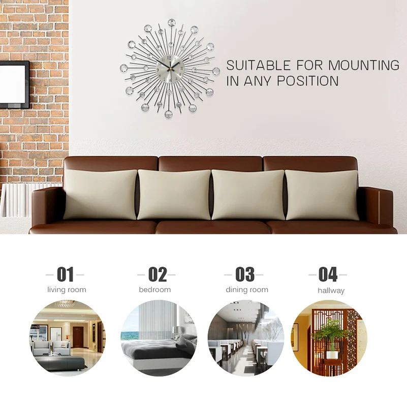 Большие настенные часы современный дизайн роскошные с бриллиантами нержавеющая