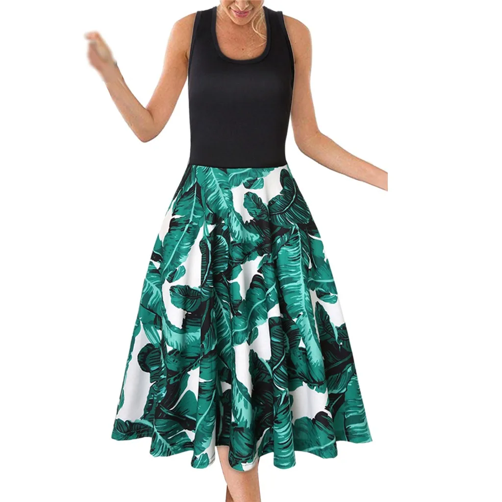 Летнее женское платье большого размера модное без рукавов с принтом летнее