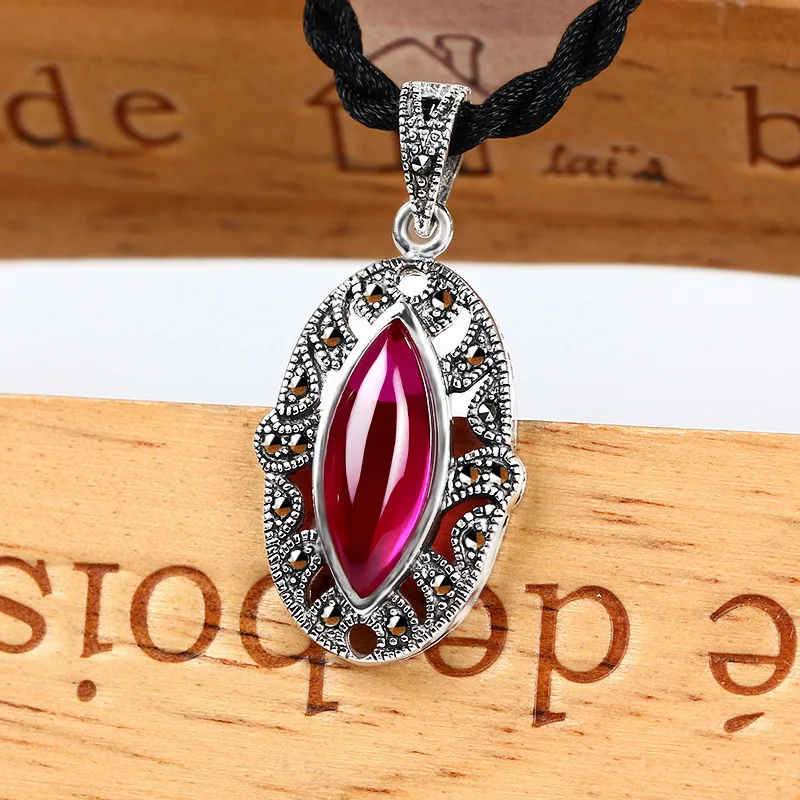 Полый кулон из серебра 925 пробы Красный кубический циркон марказит 100% чистый S925