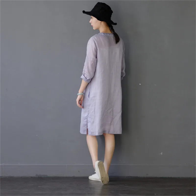 SCUWLINEN, vestidos, летнее платье, винтажное, однотонное, три четверти, ручная работа, на кнопках, платье из рами, короткое, повседневное, платье S304