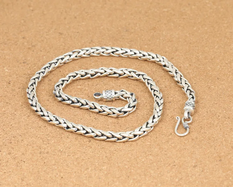 KJJEAXCMY fine jewelry S925 Стерлинговое серебро ювелирные изделия с цепочкой стиль, стильный тайский серебряный мужской 6 мм пеньковая веревка плетеный толстый шею