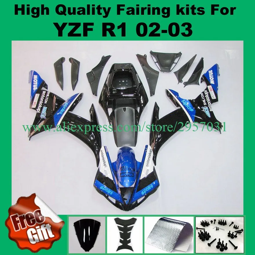 

Free screws+gifts Injection Mold Fairing Kit for YAMAHA YZFR1 02 03 YZF R1 2002 2003 YZFR1000 G324 yzfr1 02 03 Blue Black