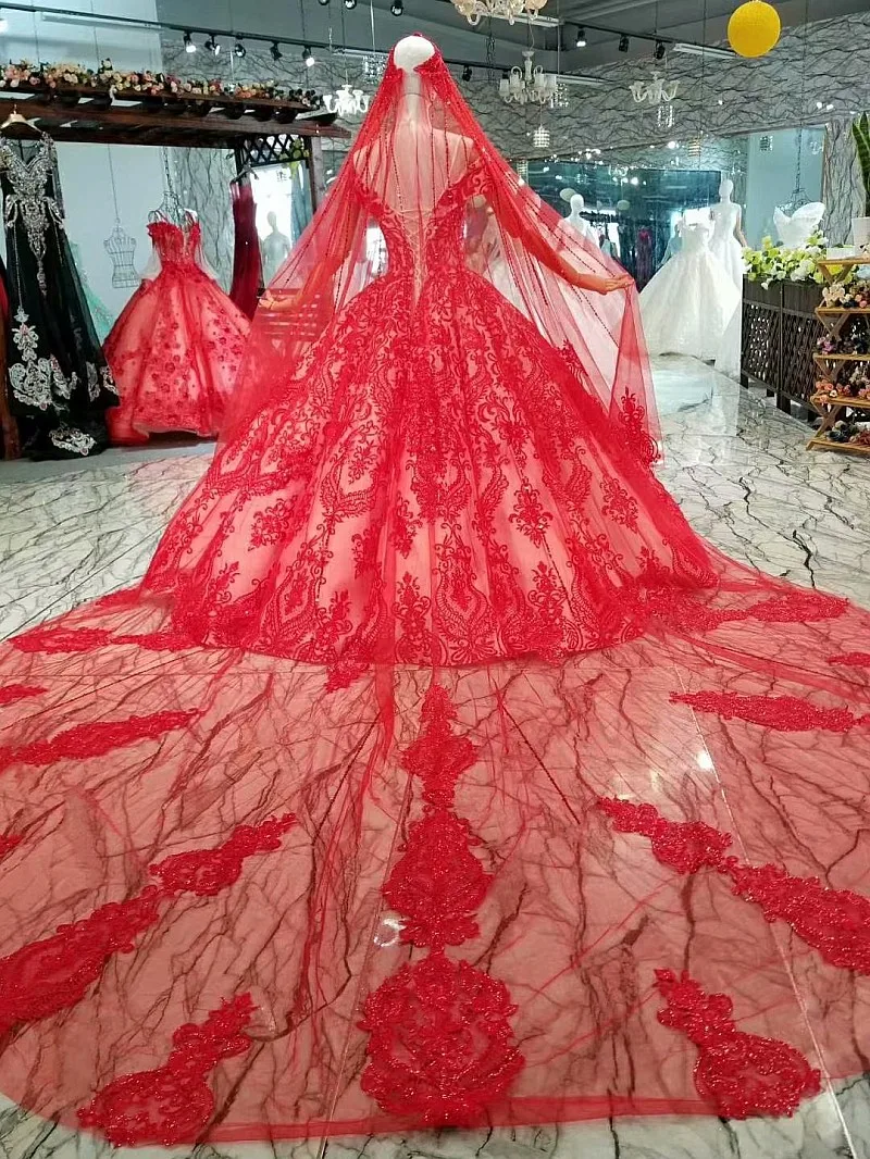 LS577440 Красный винтажный кривой формы невесты Свадебные платья с открытыми