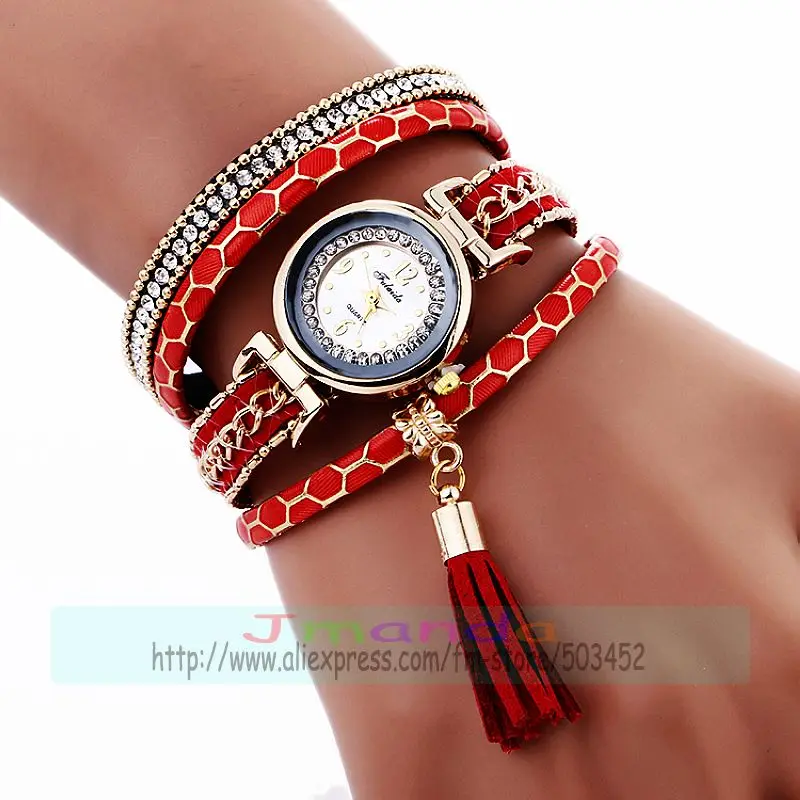 100 шт./лот элегантные женские наручные часы с кисточками и кожаным ремешком |