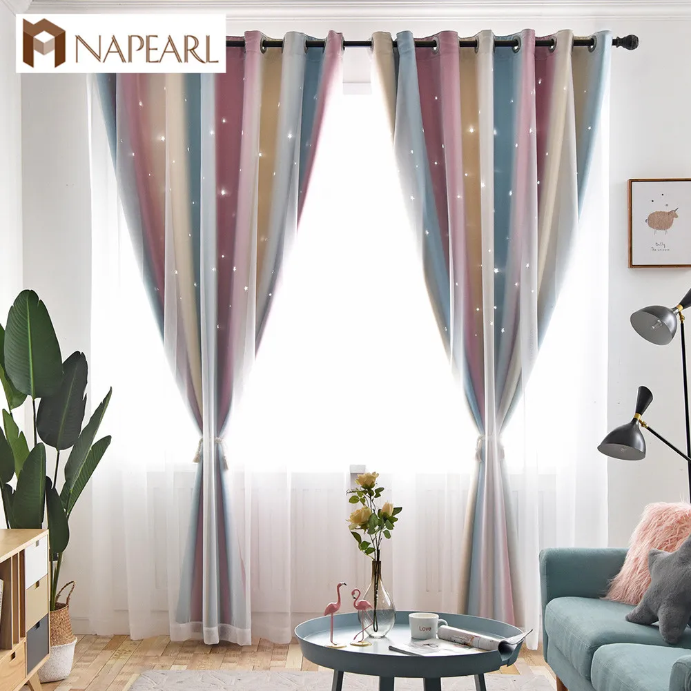 NAPEARL 1 шт. Тюль Шторы Радуга Цвет капли для гостиной оконные рамы детей полые звезды мечта нить ткань