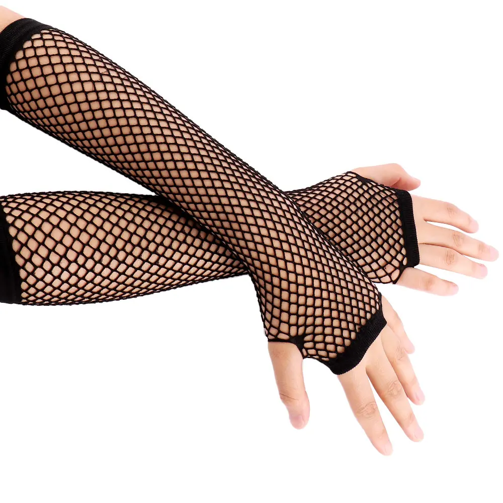 

1Pair Fashion Black Fishnet Fingerless Hollow Out Holes Long Gloves Leg Arm Cuff Party Wear Fancy Dress For Women Arm Warmer
