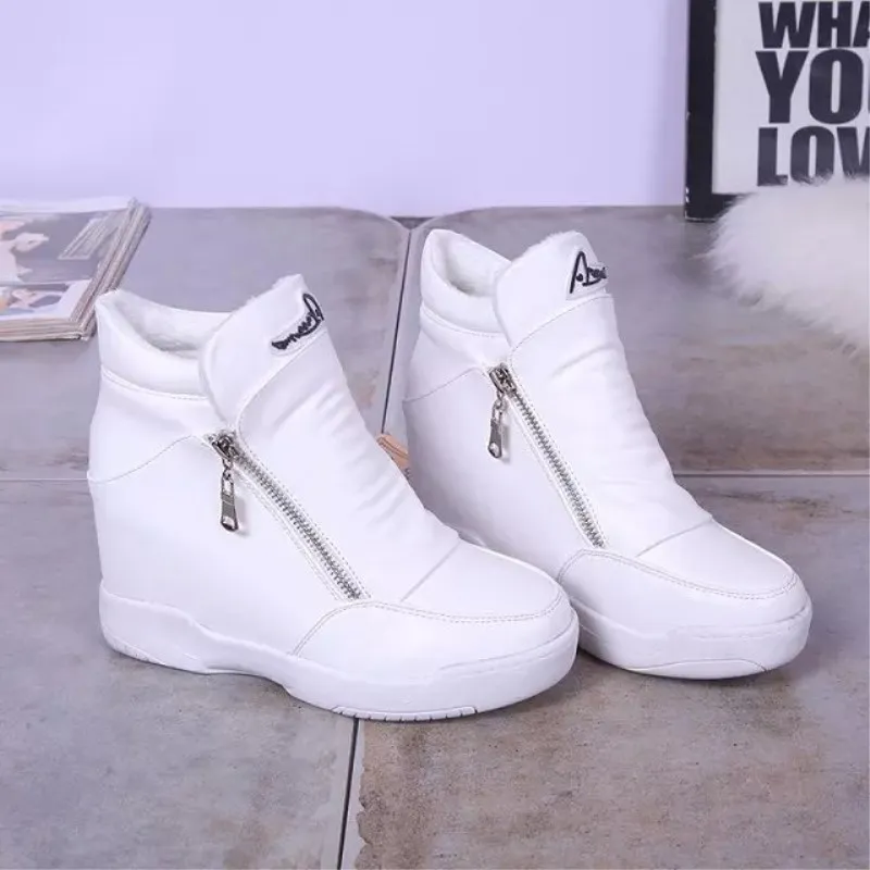 Feiyitu 2018 зимняя женская кожаная повседневная обувь увеличивающие рост ботильоны