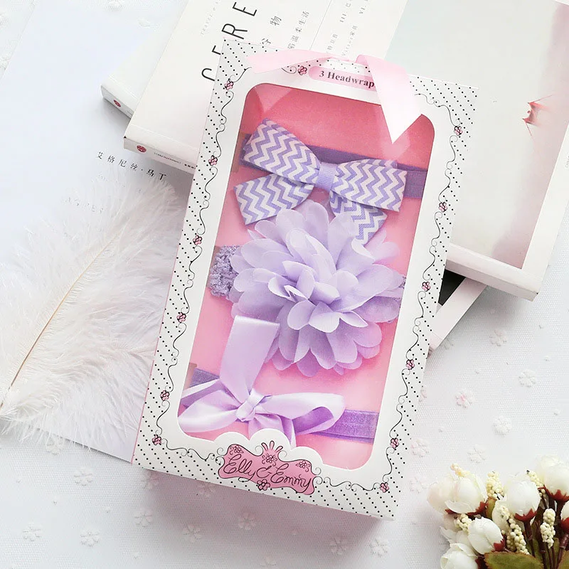 style1 purple no box 3 шт./компл. Цветочные Луки Детские повязка на голову для новорожденных Милая Корона Haarband для маленьких девочек эластичные ленты дети повязка на волосы для девушек аксессуары для волос - Цвет: style1 purple no box