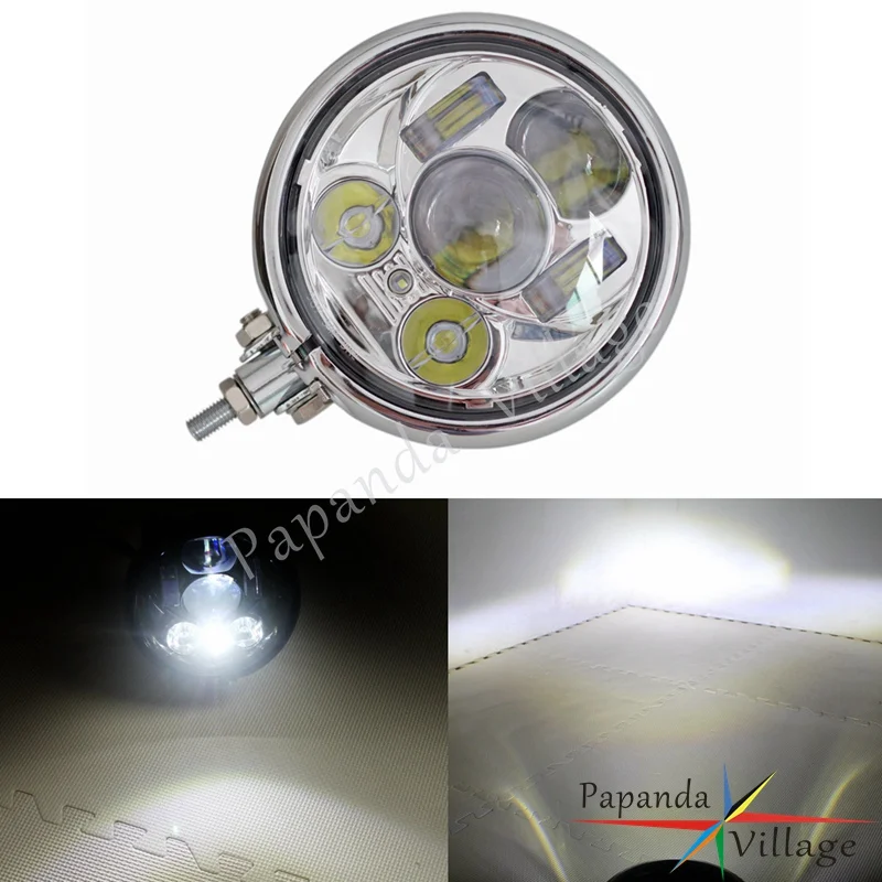 

Chrome Motorcycle 5.75" LED Front Head Lamp Retro Headlight Projector Lighting for Harley Custom Bobber Chopper Cafe Racer