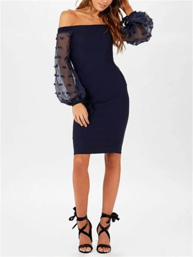 Летние Для женщин с плеча длинным рукавом Bodycon кружевные платья Повседневное