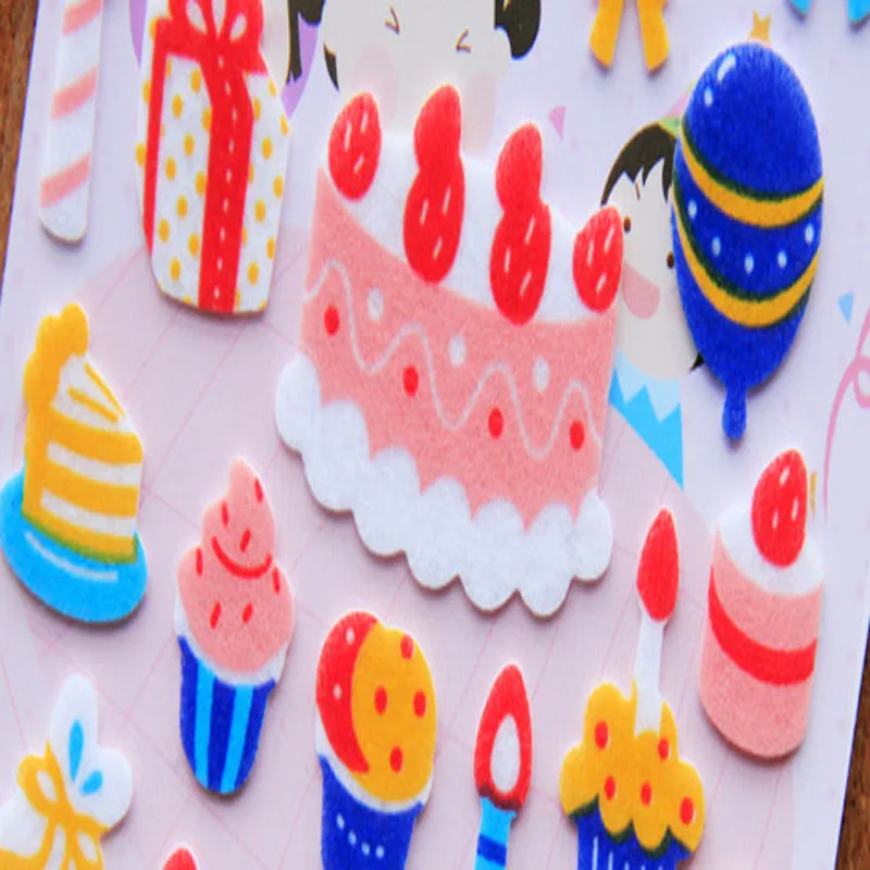 Милый мультфильм С Днем Рождения Торт Мороженое Кофе Печатный Войлок стикер