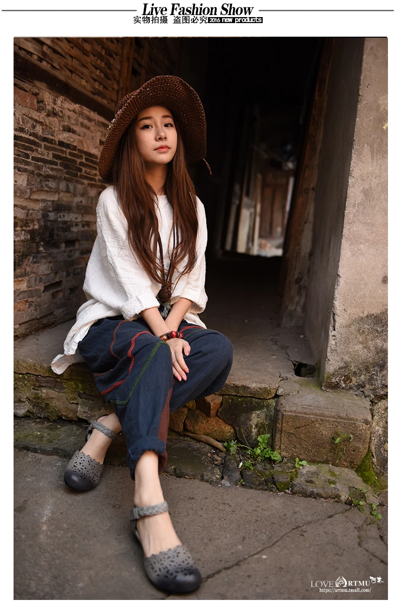 Artmu/Новинка; оригинальные женские босоножки из натуральной кожи; удобная женская обувь ручной работы на низком каблуке с вырезами и застежкой в виде цветка; K308-6