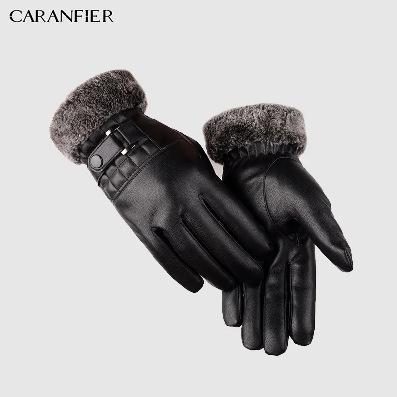 Кожаные зимние перчатки CARANFIER 2018 кожаные для сенсорного экрана мужские теплые
