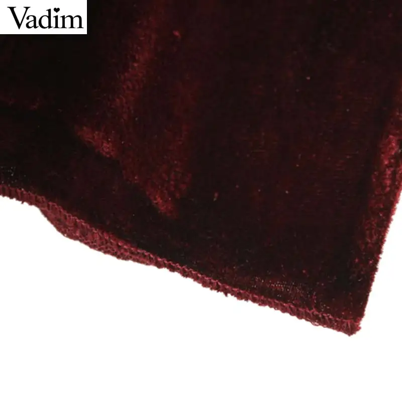 CUERLY women red velvet midi dress bow tie collar long sleeve pleated female casual chic mid calf dresses vestidos | Женская одежда