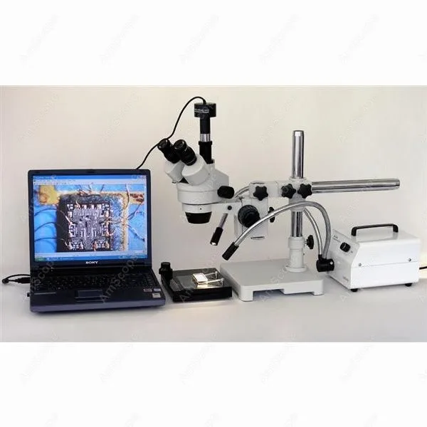 Boom Stand Stereo Microscope--AmScope Supplies 3.5X-180X Trinocular Zoom Microscope on Single Arm | Инструменты