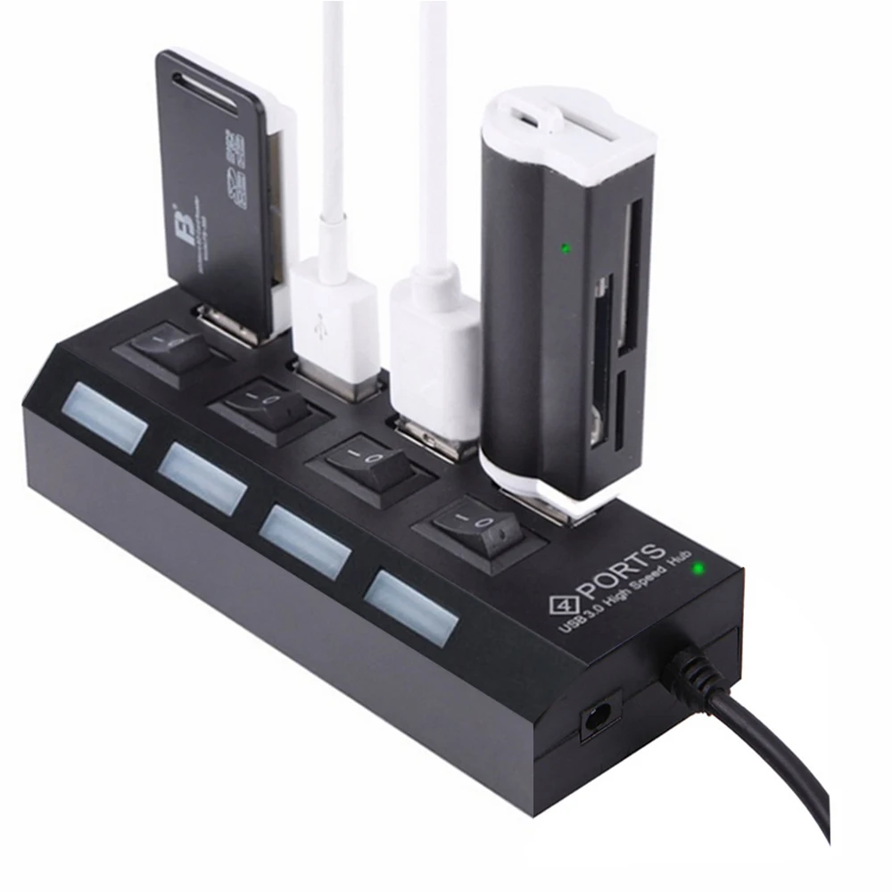 4 порта микро usb-хаб высокоскоростной разветвитель 480 Мбит/с USB 2,0 концентратор светодиодный с 4 переключателями ВКЛ/ВЫКЛ для планшета, ноутбука