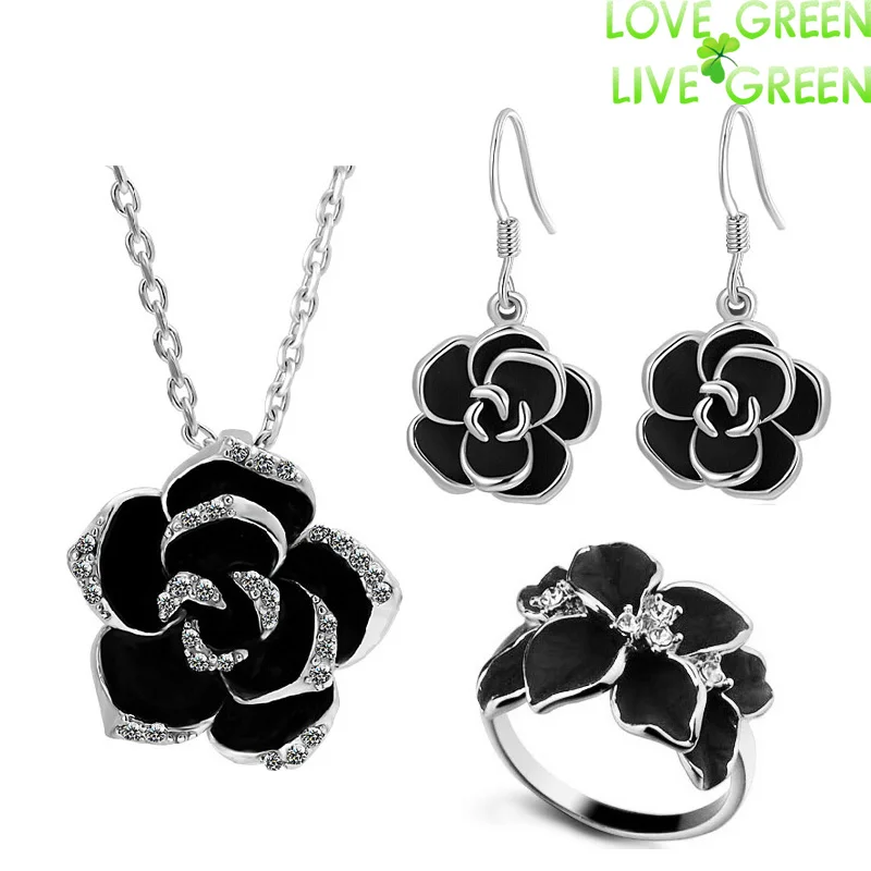 Бренд Камелия дизайн кулон Модные женские черные картины роза цветок ожерелье