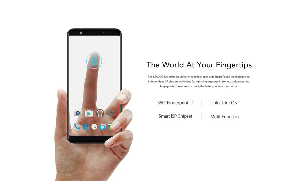 Leagoo M9 5," 18:9 полный экран четыре камеры Android 7,0 MT6580A четырехъядерный 2 Гб ОЗУ 16 Гб ПЗУ 8,0 МП отпечаток пальца 3g WCDMA мобильный телефон