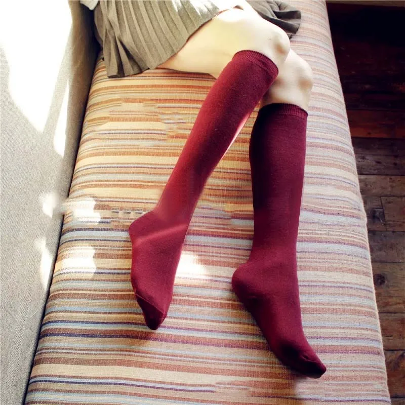 Wine Red FENNASI хлопковые носки Harajuku длинные женские Забавные милые черные белые гольфы теплые школьные студенческие Компрессионные гольфы для девочек - Цвет: Wine Red