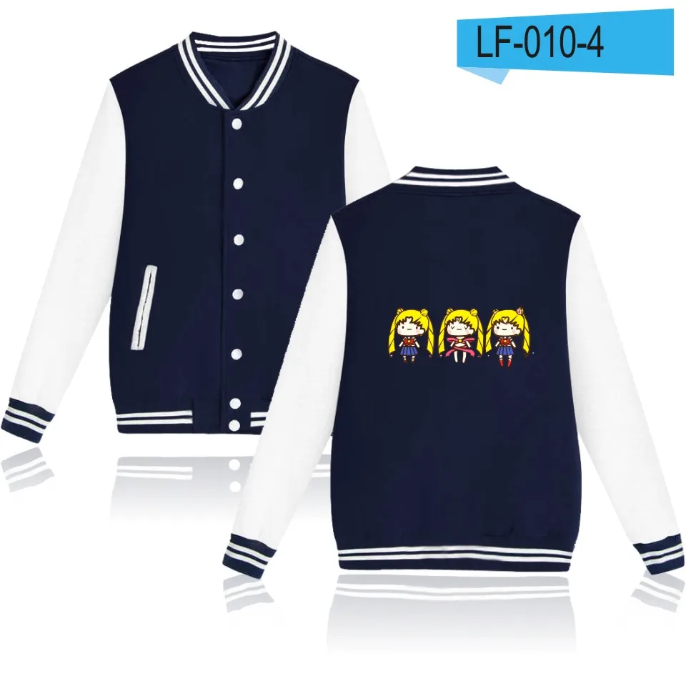 navy blue and white Зимнее женское пальто Сейлор Мун бейсбольная куртка с капюшоном для мужчин и женщин хип-хоп Уличная одежда куртка-бомбер на пуговицах casaco 4xl - Цвет: navy blue and white