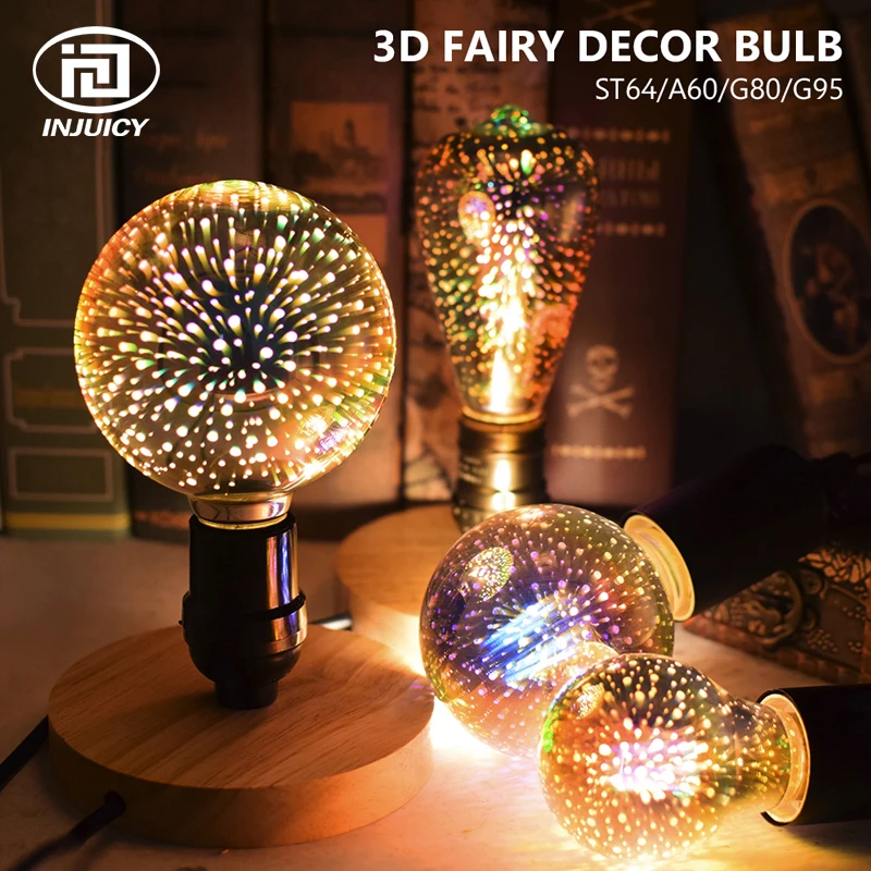 Edison Новинка 3D LED E27 красочные фейерверки лампочки винтажные атмосферные
