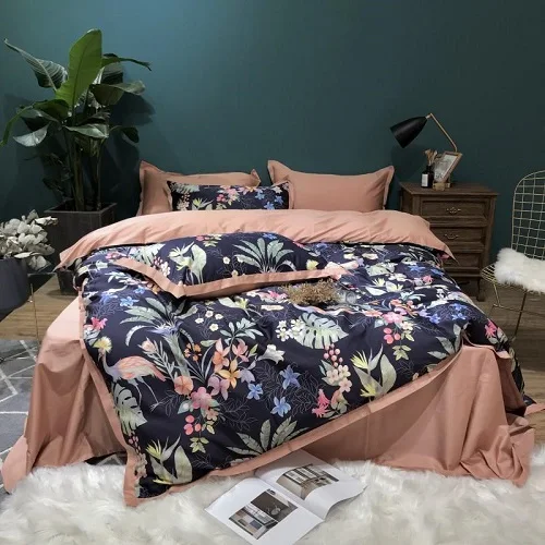 bedding set 7 Шелковистый Египетский хлопок 3D роскошный комплект постельного белья Королева Король Размер постельное белье лист птицы печати пододеяльник хлопок постельное белье Простыня Комплект - Цвет: bedding set 7
