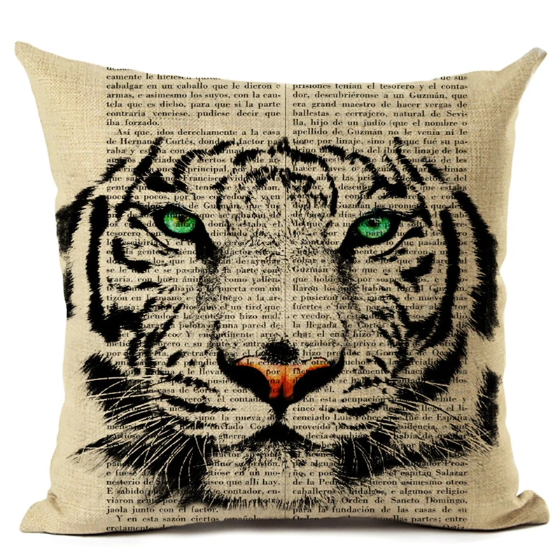 Cushion Cover Animal Collection Book Page Linen Cotton 45*45CM Square Decor Home Throw Pillow Case 1 Side Print Almofadas Cojine | Дом и сад