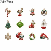 julie wang 12pcs zinc alloy mixed enamel christmas styles charm necklace pendants bracelet findings diy jewelry making accessory