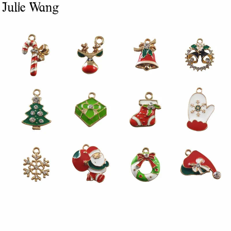 Julie Wang 12 шт. сплав цинка смешанные эмалированные рождественские стили аксессуары