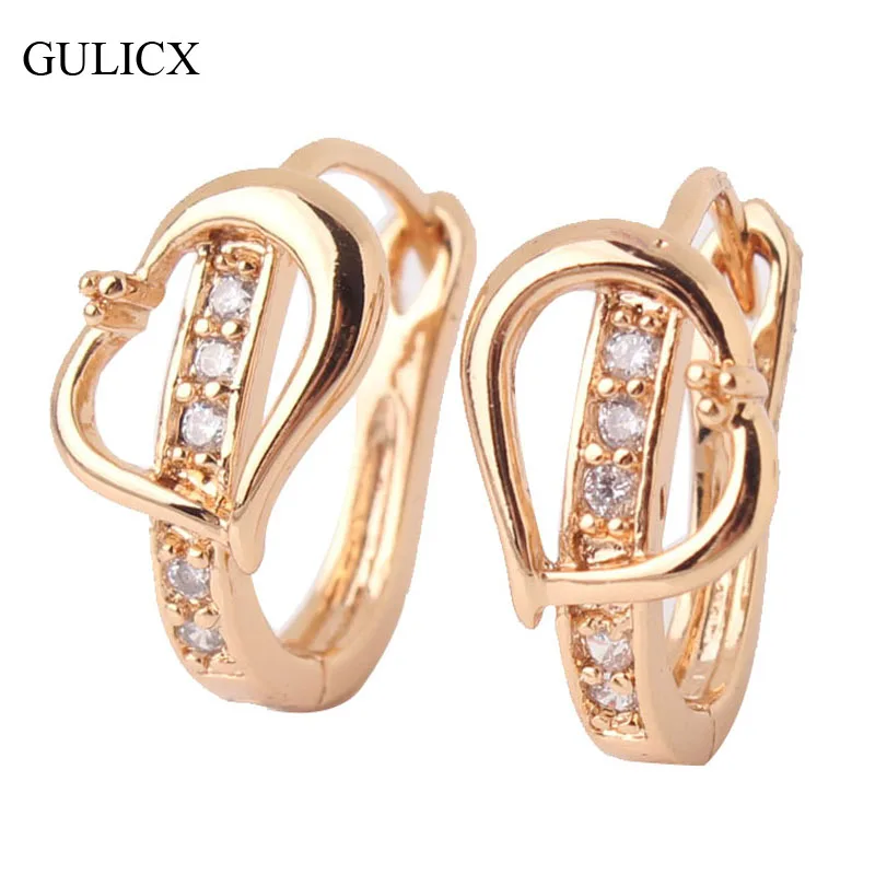 GULICX модные серьги в форме сердца для женщин Золотой Цвет Белый Камень Кристалл CZ серьги-кольца с Цирконом Свадебные украшения E159