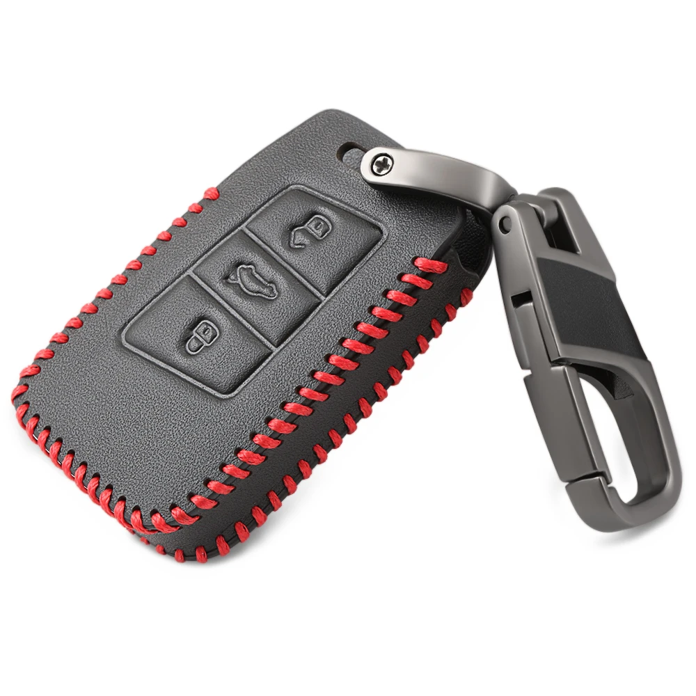 Genuine Leather Car Smart Key Cove Case For VW Magotan Passat B8 CC Skoda A7 Remote Controller 3 Buttons Bag | Автомобили и